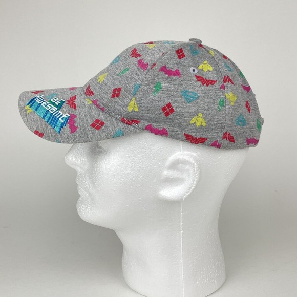 Girls DC Superhero Hat Be Awesome Gray w/ Superhero Symbols Wonder Woman Batman - Picture 8 of 12